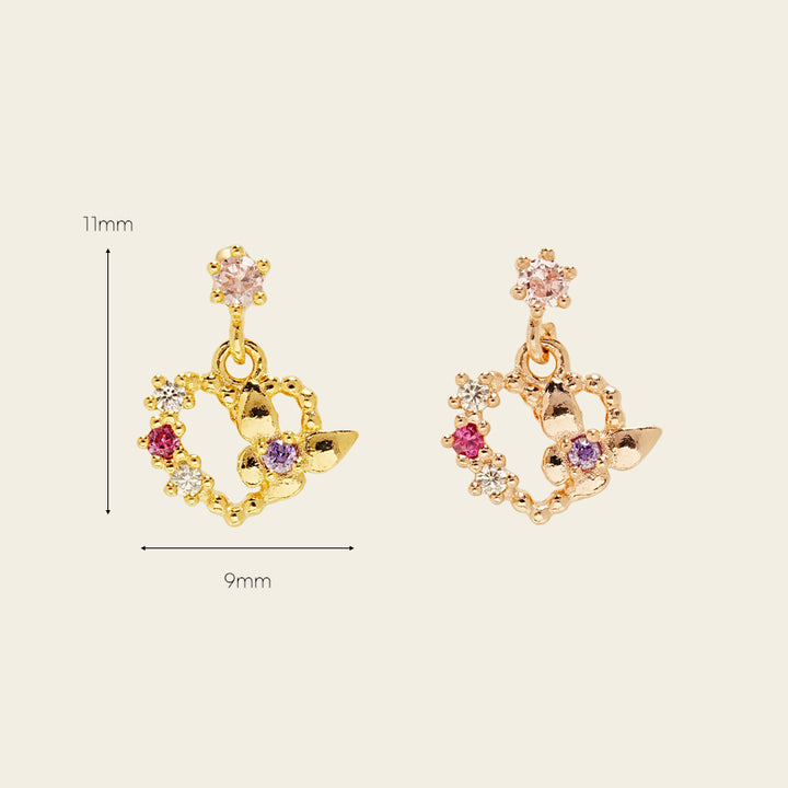 14KGF Heart Butterfly Earring 20G