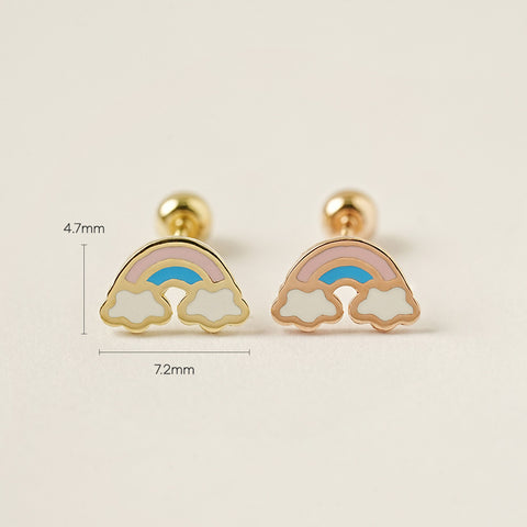 14K Gold Enamel Rainbow Cartilage Earring 20G