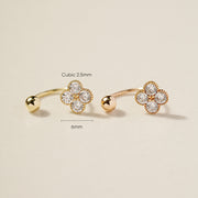 14K Gold Clover Tragus Curve Piercing 20G