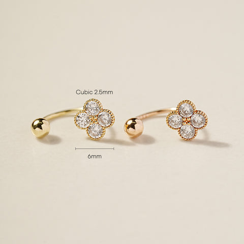 14K Gold Clover Tragus Curve Piercing 20G