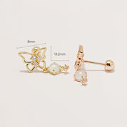 14K Gold Drop Butterfly Cartilage Earring 20G