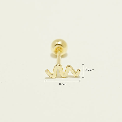 14K Gold Double Wave Cartilage Earring 20G