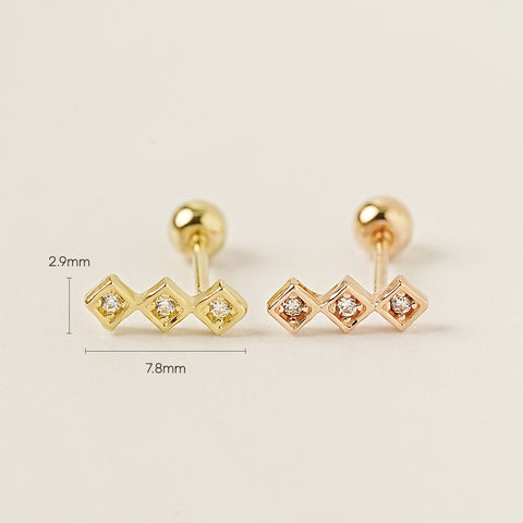 14K Gold Triple Lights Cartilage Earring 20G