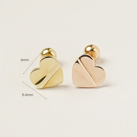 14K Gold Bending Heart Cartilage Earring 20G