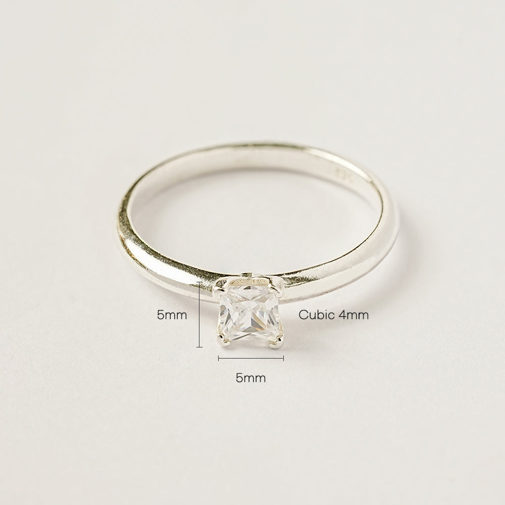 925 Silver Square Crystal Ring