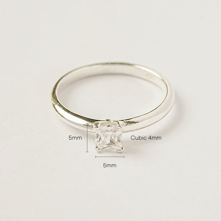 925 Silver Square Crystal Ring