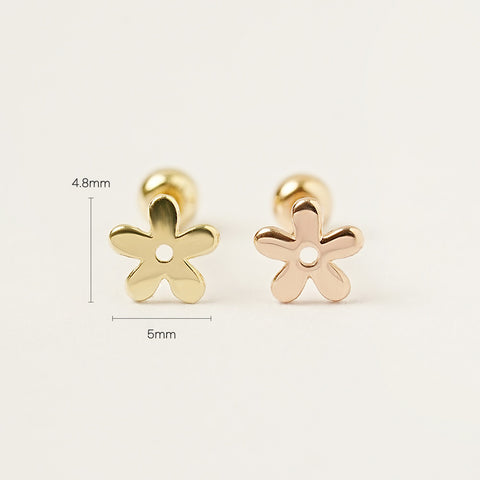 14K Gold Plain Five Petals Cartilage Earring 20G