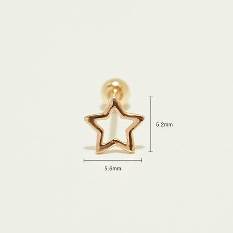 14K Gold Line Star Cartilage Earring 20G