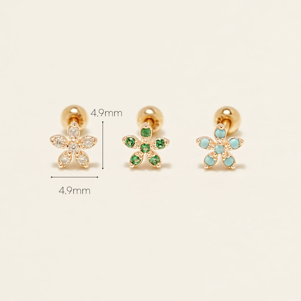 14KGF Colorful Five Petals Flower Earring 20G