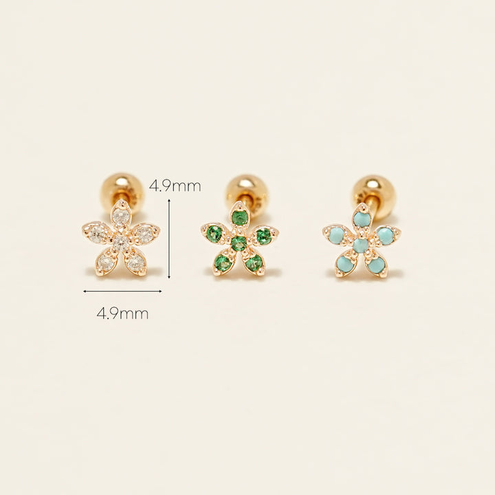 14KGF Colorful Five Petals Flower Earring 20G