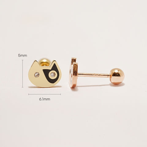 14K Gold Siamese Cat Cartilage Earring 20G