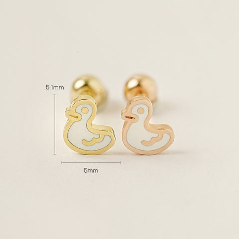 14K Gold Enamel Baby Duck Cartilage Earring 20G