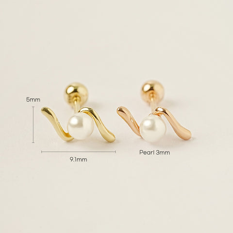 14K Gold Twister Pearl Cartilage Earring 20G