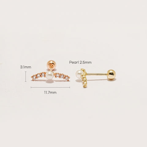 14K Gold Point Pearl Tiara Cartilage Earring 20G