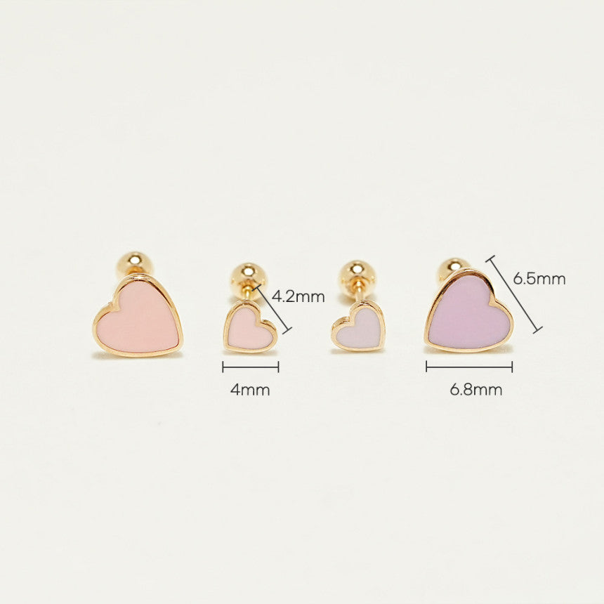 14K Solid Gold Enamel Heart Cartilage Earring 20G18G16G