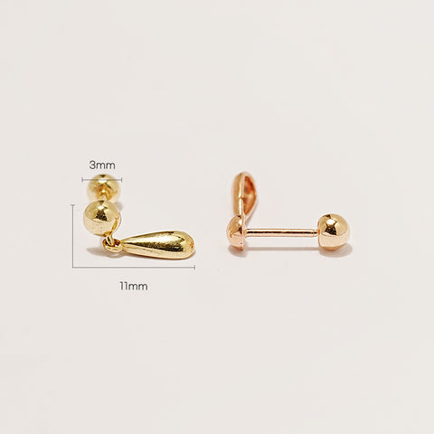 14K Gold Plain Tassel Drop Cartilage Earring 20G