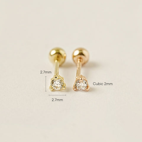 14K Gold Simple Point Cubic Cartilage Earring 20G