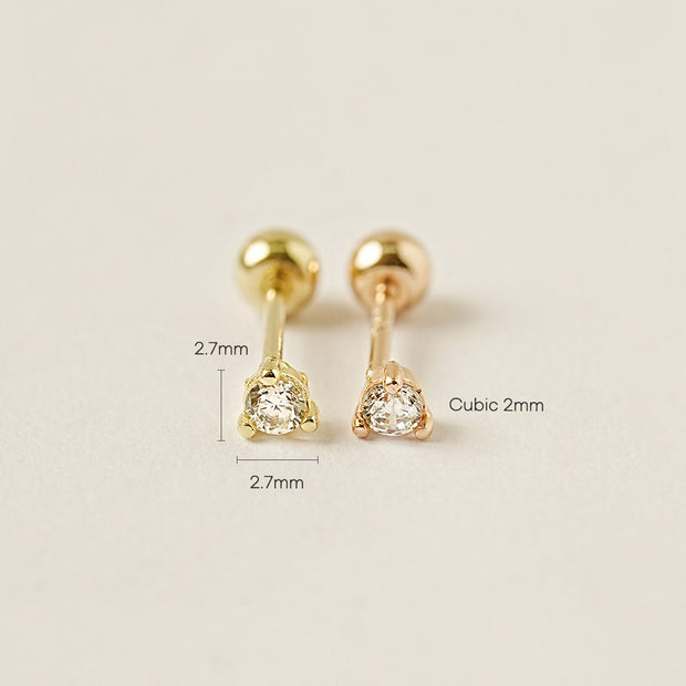 14K Gold Simple Point Cubic Cartilage Earring 20G