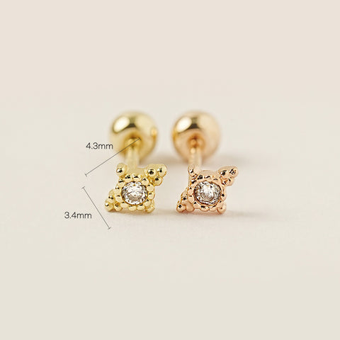 14K Gold Antique Universe CZ Cartilage Earring 20G