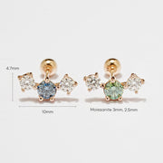 14K Gold Moissanite Triple Color Dia Cartilage Earring 20G18G16G