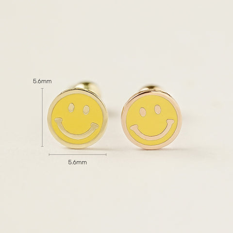 14K Gold Enamel Smile Cartilage Earring 20G