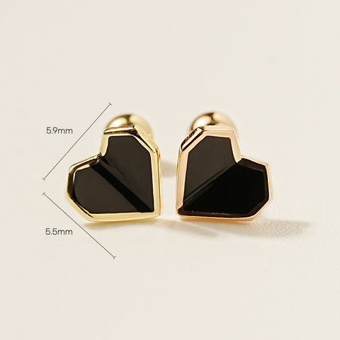 14K Gold Enamel Fold Heart Cubic Earring 20G18G16G