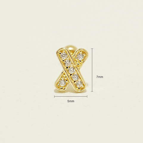 14K Gold Cubic Stick Cross Cartilage Earring 20G