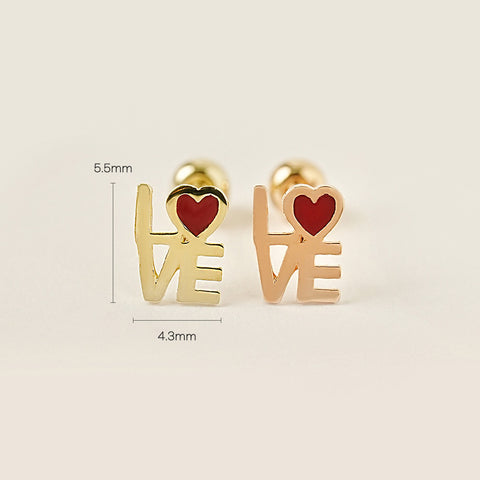 14K Gold Enamel Love Lettering Cartilage Earring 20G