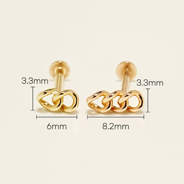 14K Gold Chain Internally Threaded Labret Piercing 18G16G