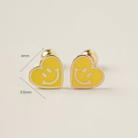 14K Gold Enamel Heart Smile Cartilage Earring 20G