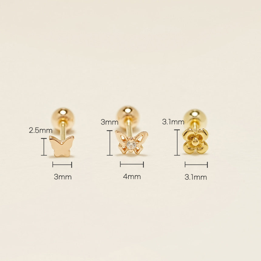 14K Gold Mini Butterfly Flower Cartilage Earring 20G18G16G