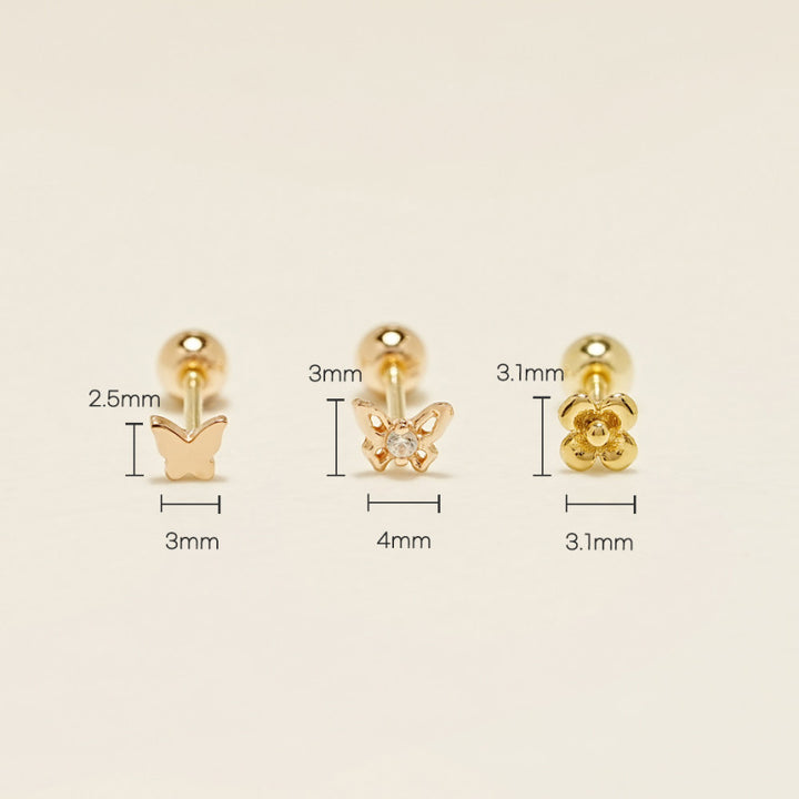 14K Gold Mini Butterfly Flower Cartilage Earring 20G18G16G
