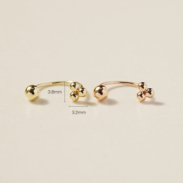 14K Gold Triangle Ball Curve Piercing 20G