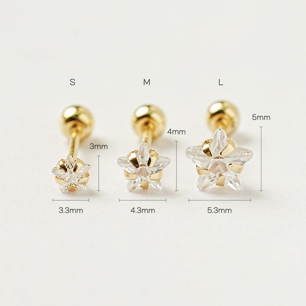 14K Gold Crystal Star Cartilage Earring 20G