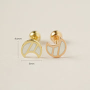 14K Gold Enamel Stripe Moon Cartilage Earring 20G