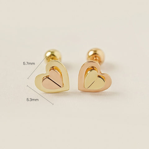 14K Gold Double Fold Heart Cartilage Earring 20G