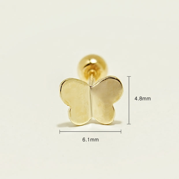 14K Gold Block Butterfly Cartilage Earring 20G
