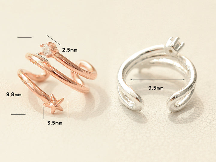 925 Silver Triple Cubic Star Ear Cuff