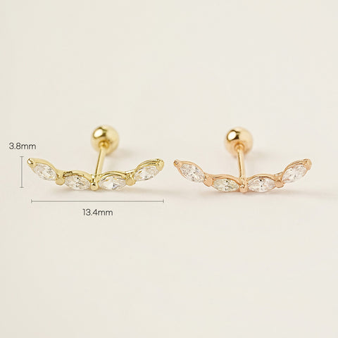 14K Gold Branch Cubic Cartilage Earring 20G