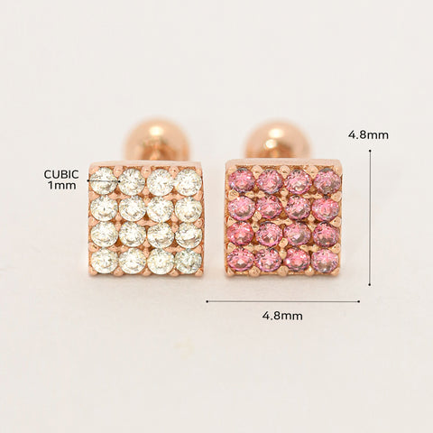 14K Gold Pave Square Cubic Cartilage Earring 20G18G16G