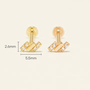 14K Gold Mini Baguette Cubic Internally Threaded Labret Piercing 18G16G