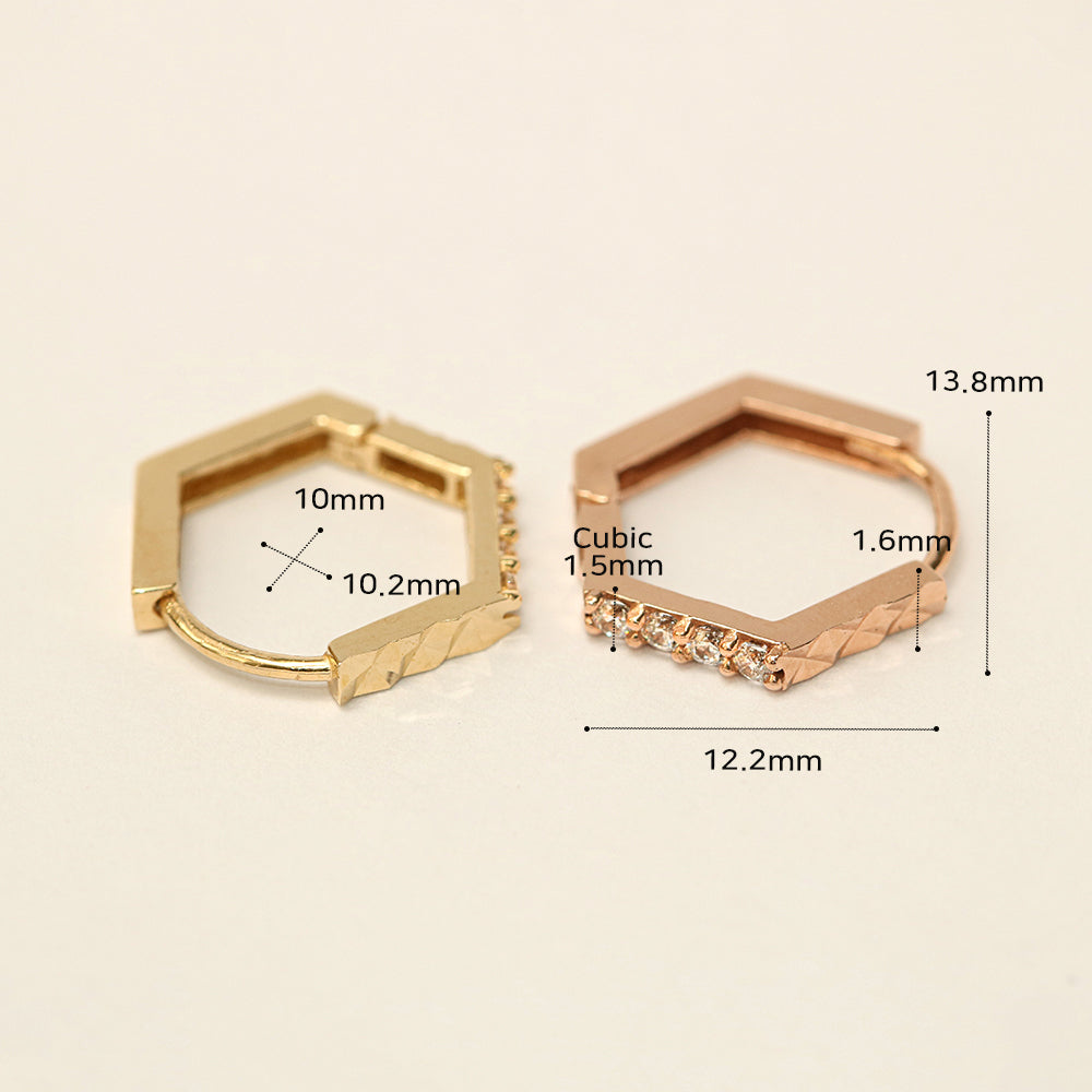 14K Gold Pentagon Simple Cubic Cartilage Hoop Earring