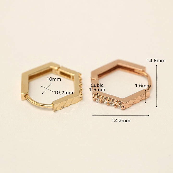 14K Gold Pentagon Simple Cubic Cartilage Hoop Earring