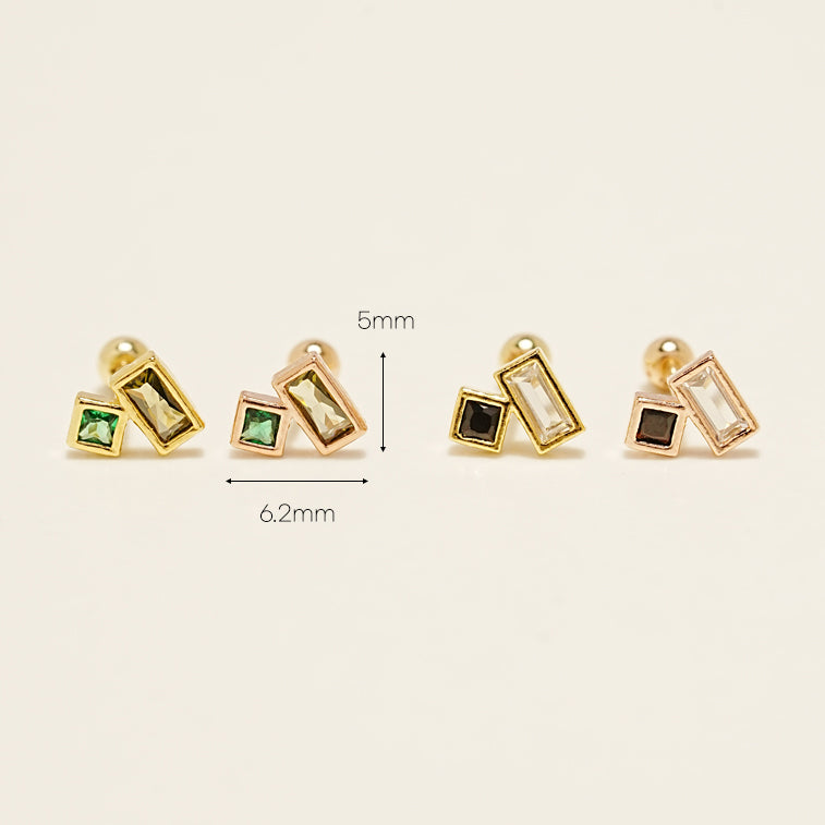14KGF Square Twin Earring 20G