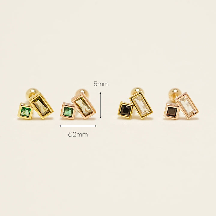 14KGF Square Twin Earring 20G