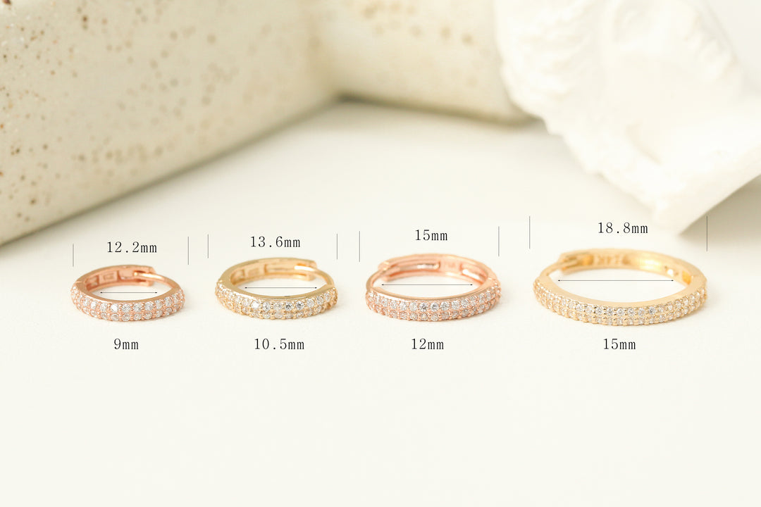 14K Gold 2 Line CZ Hoop Earring