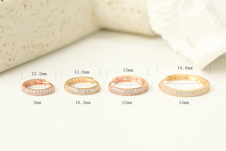 14K Gold 2 Line CZ Hoop Earring