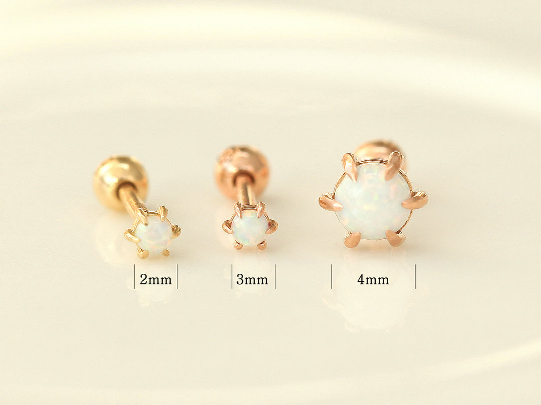 14K Gold Opal Cartilage Earring 3mm 4mm 18G16G