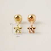 14K Gold Mini Ball Flower Cartilage Earring 20G