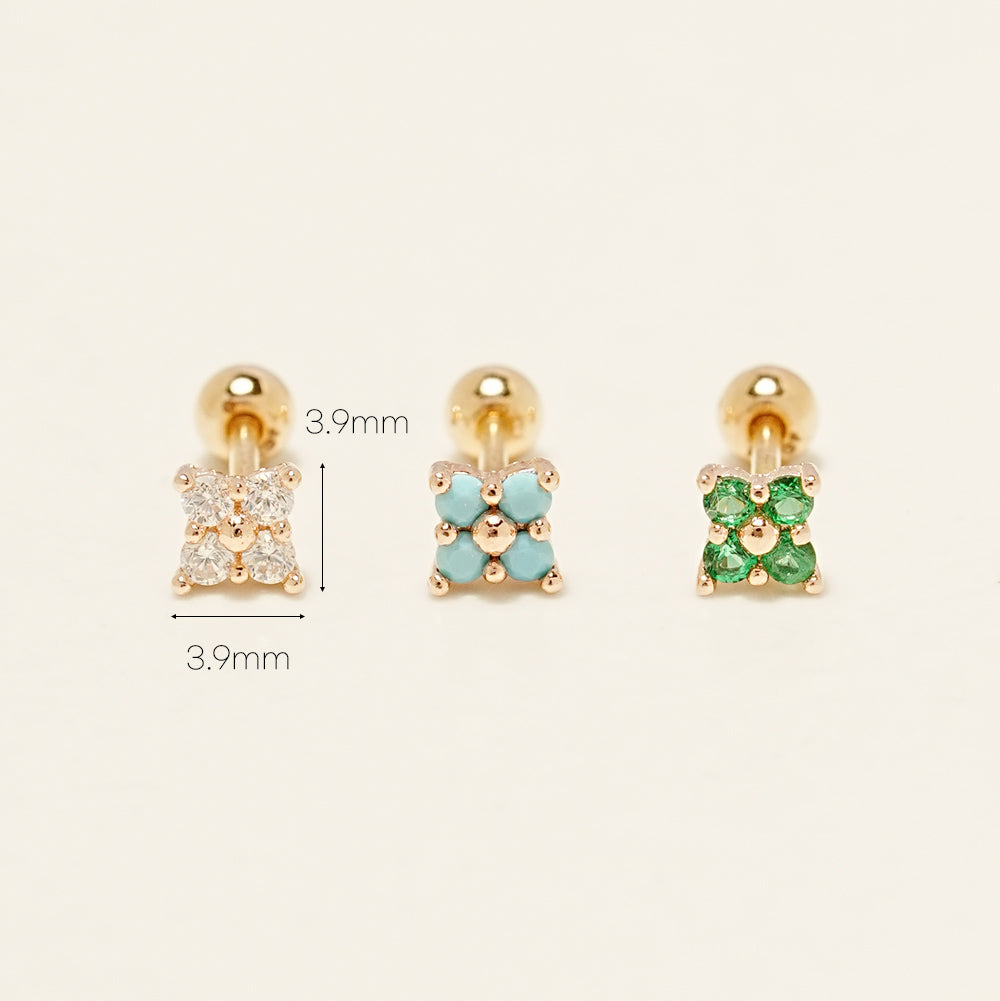 14KGF Colorful Four Leaves Flower Earring 20G